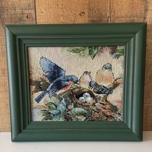Green Framed Bird Tapestry Embroidery Art